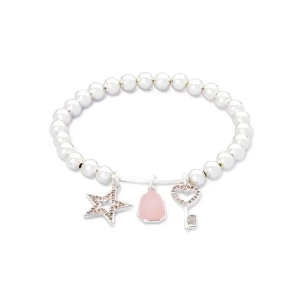 Heart Key&Rose Quartz Charm Bracelet - Picture 3 of 4